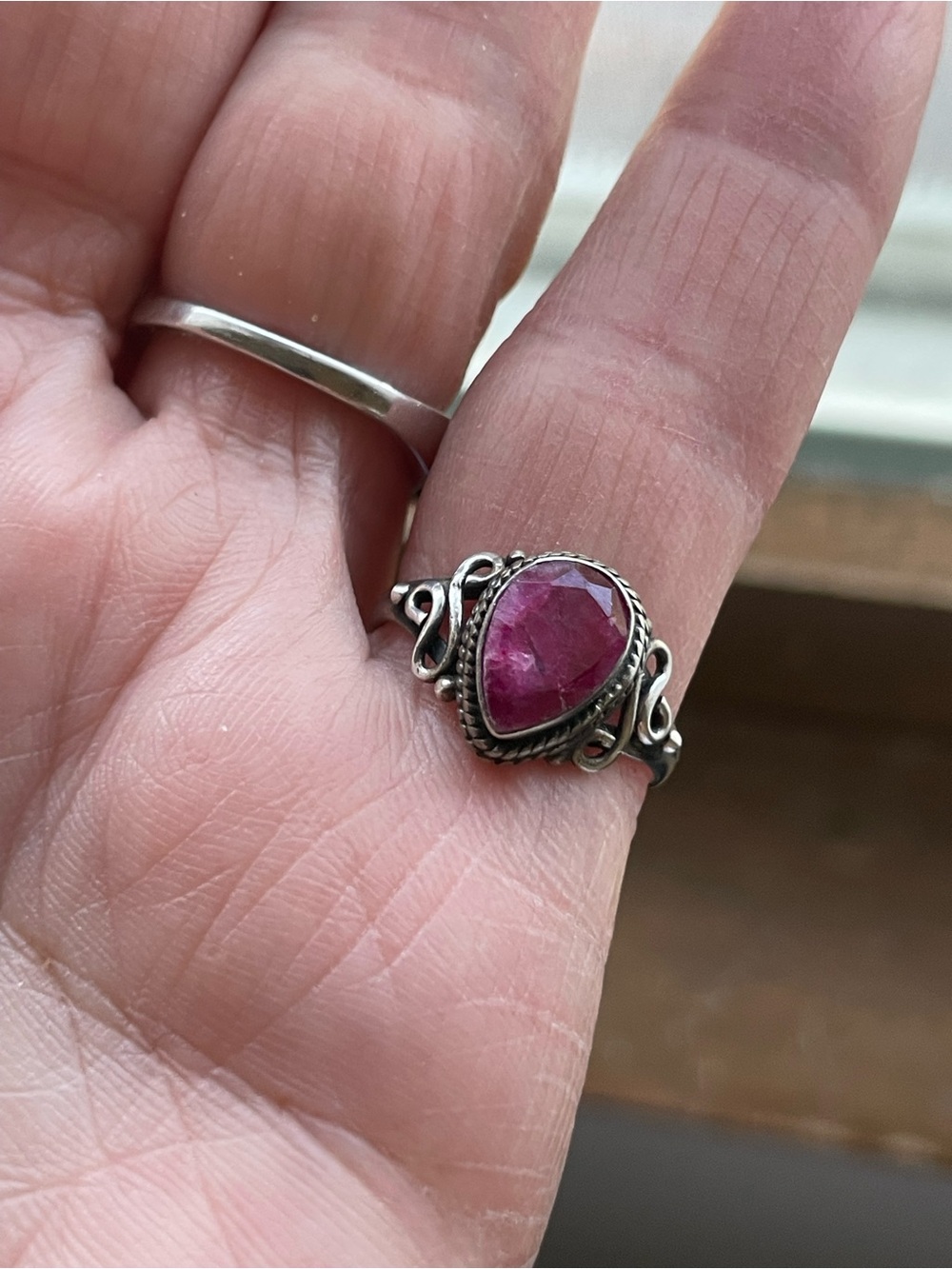 Sterling Silver Ring with Pink Ruby Stone - Picture 2 of 4
